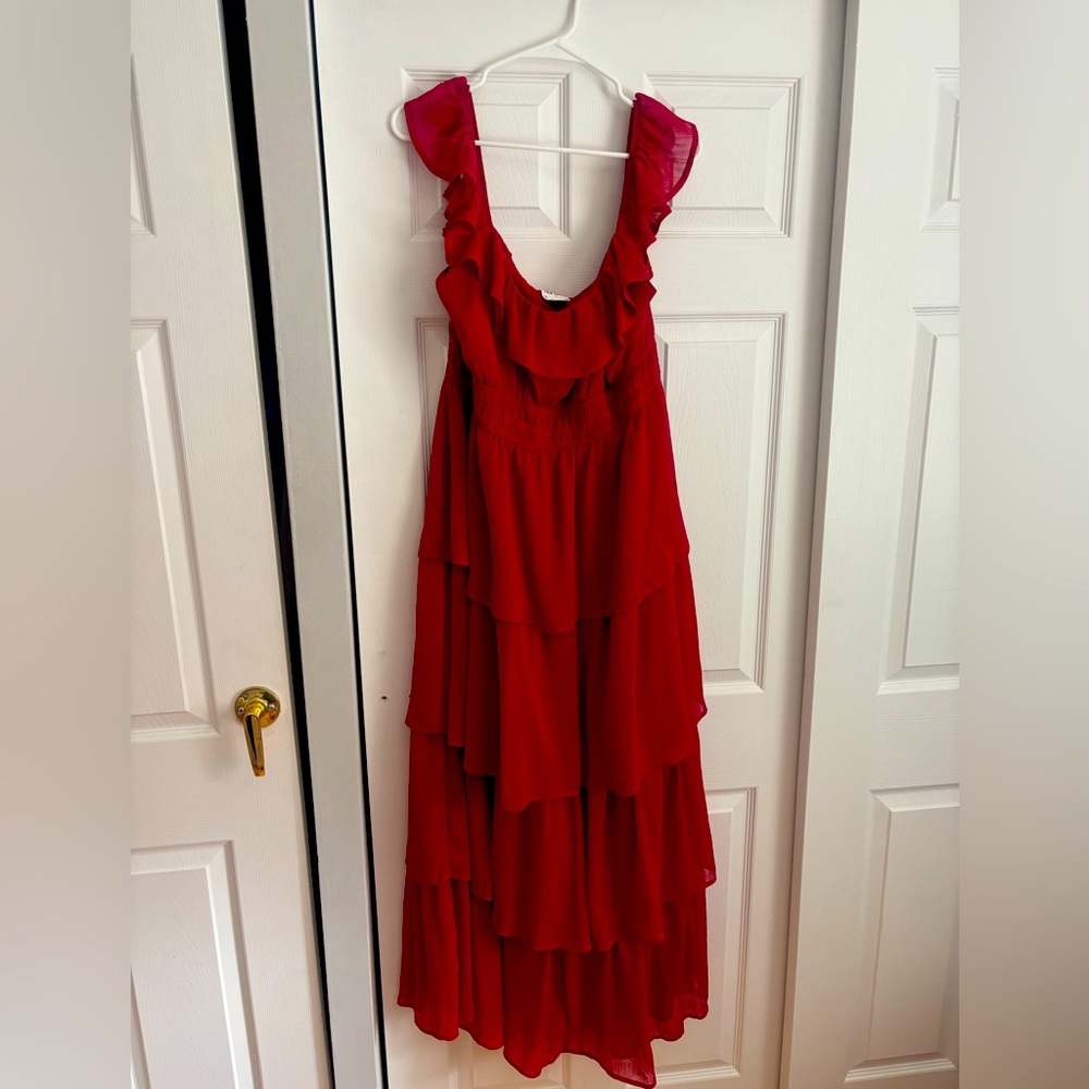 Arula Bonnie Ruffle Maxi Dress in Red